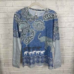 Whimsy Rose Baby Waffle Thermal Top‎ Blue Elephant Blue Womens Size M Bohemian